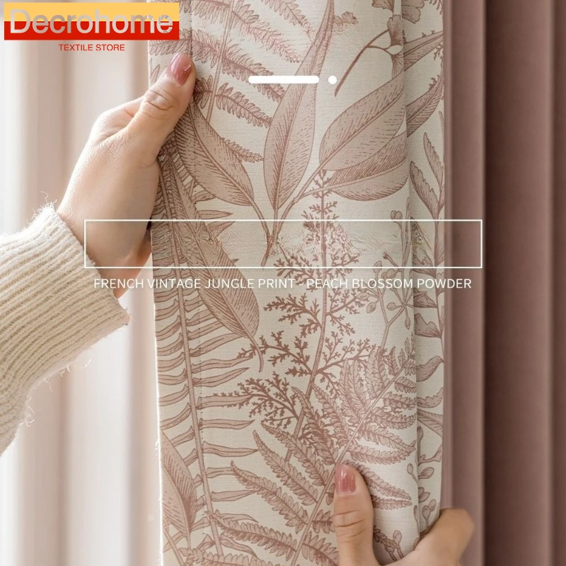 French Lily of The Valley Splicing Thickened Chenille Printed Curtains for Living Room Bedroom Dining Luxury Retro Blackout