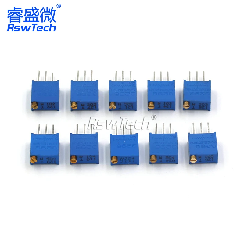 10pcs 3296W 50 100 200 500 ohm 1K 2K 5K 10K 20K 50K 100K 200K 500K 1M ohm 103 100R 200R 500R Trimpot Trimmer Potentiometer