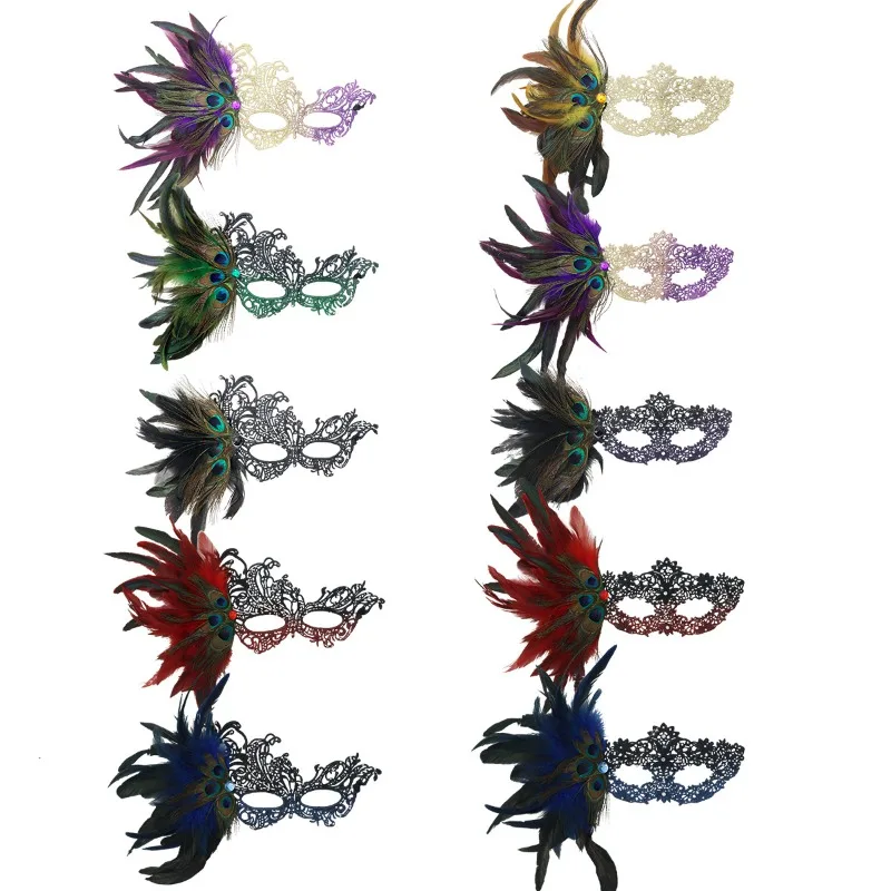 1 قطعة/ حجر الراين ريشة الدانتيل نصف الوجه قناع تنكر للنساء-هالوين البندقية حفلة موسيقية الكرة زي التبعي