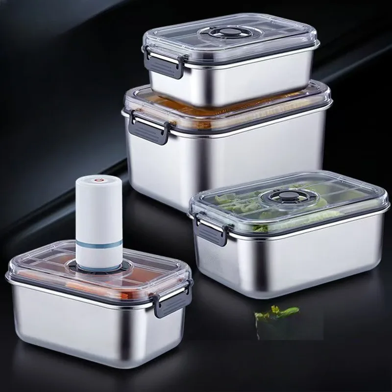 

Stainless Steel Vacuum Container Food Grade Airtight Kitchen Storage Refrigerator Safe Vegetable Fruit Box Essential