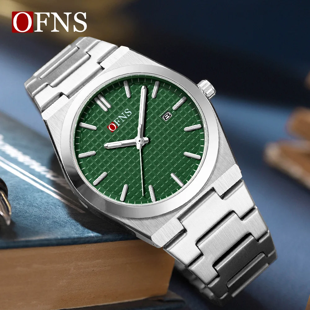 OFNS 2025 ใหม่ผู้ชายธุรกิจนาฬิกาควอตซ์กันน้ําส่องสว่างปฏิทินเดียวจอแสดงผลแฟชั่นนาฬิกาส่วนบุคคลสําหรับชาย