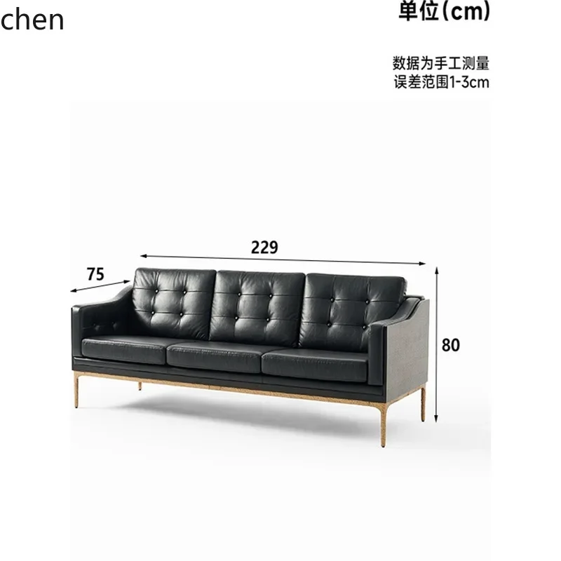 HYS Retro Three-Seater Oil Wax Leather Sofa Vintage Style Solid Wood Frame Sofa Single-Seater Sofa