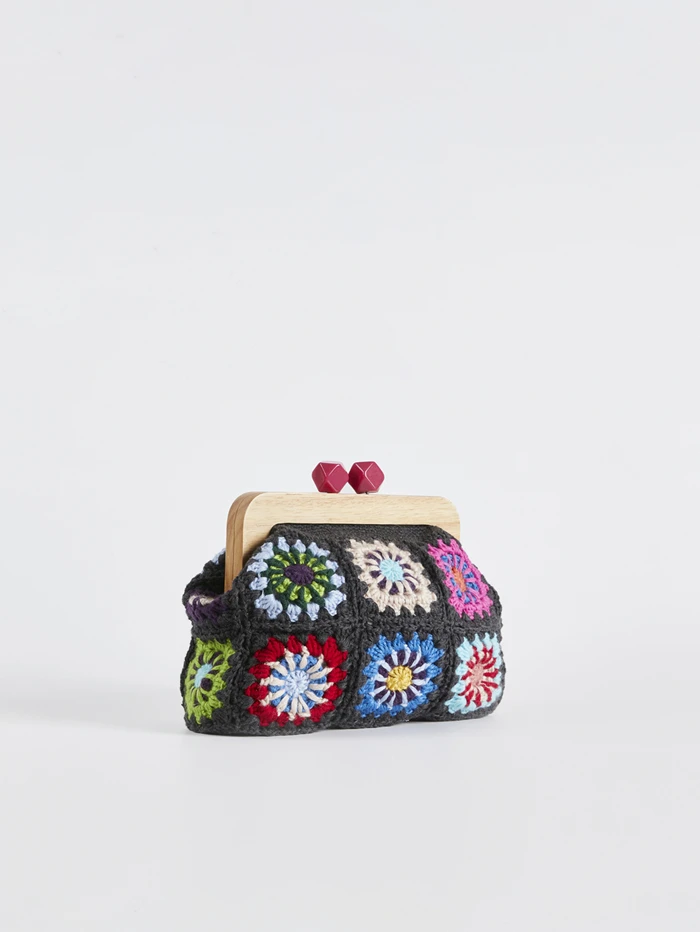 Crochet clutch granny square Gran handbag women clasp purse woven Jacquard bag