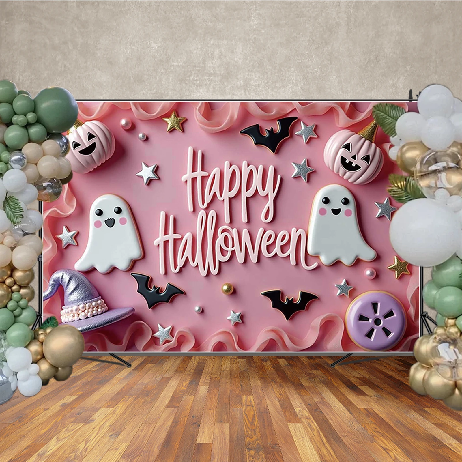 MOON.QG 2025 Halloween Backgrounds For Photographs Ghosts Bats Jack O'Lanterns Backdrop Photo Booth Studio Party Decorations