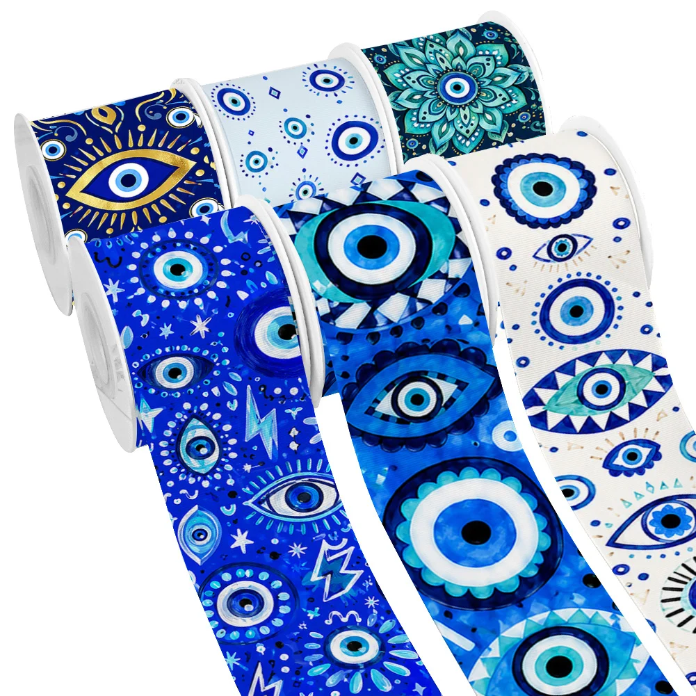 Eye Cartoon 10yards Blue Evil Printing Grosgrain Ribbon for DIY Hair Bows Merry Party Dec Materials