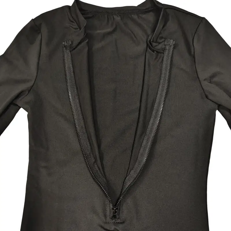 Traje de baño conservador de una pieza de manga larga de Color sólido para mujer, traje de baño negro con cremallera frontal en el pecho, traje de baño para Surf en la playa 2025