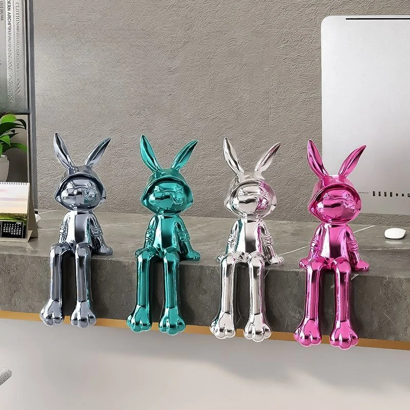 

30cm Electroplated Resin Rabbit Figurine Home Decor Easter Christmas Gift Zodiac Animal Statue Luxury Tabletop Display Art Craft