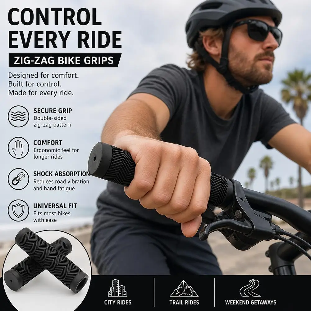 Bike Handlebar Handle Hand Grips Rubber Non-slip Cycling Handle MTB Bicycle Scooter Black Soft Rubber Bicycle Replacement Access view 3