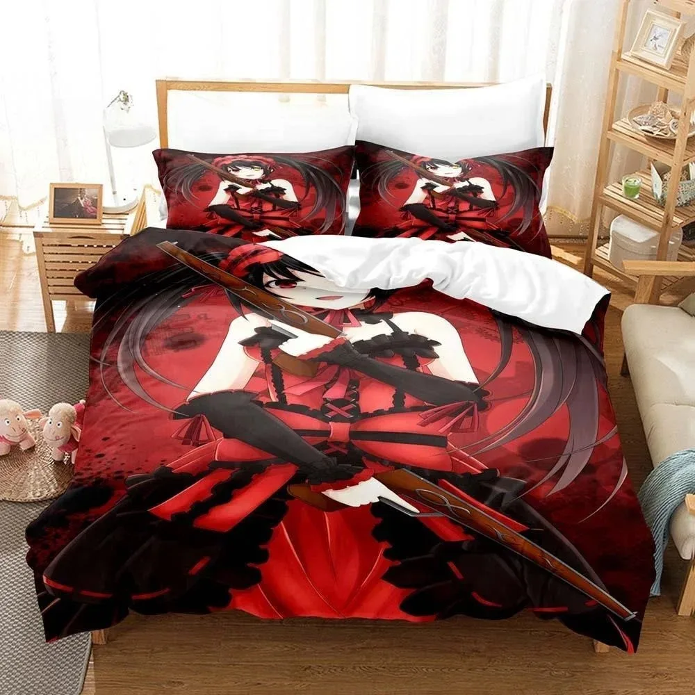 3D Anime Kawaii Girls Date A Live IV Bedding Set Single Twin Full Queen King Size Bed Set Adult Kid Bedroom Duvetcover Sets