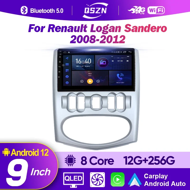 

For Renault Logan Sandero 1.6 2008 -2012 Android 12 Car Radio Multimedia Video Player GPS AI Voice CarPlay Auto Head Unit Stereo