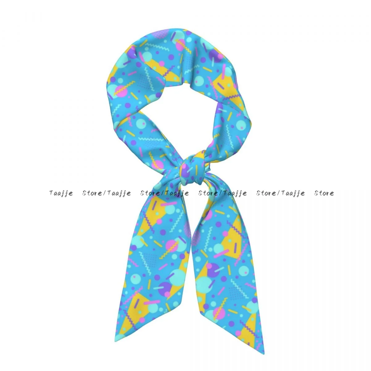 Women Long Skinny Scarf Fake Imitated silk Wrap Geometric 80s Memphis Colorful Head Neck Hair Tie Band