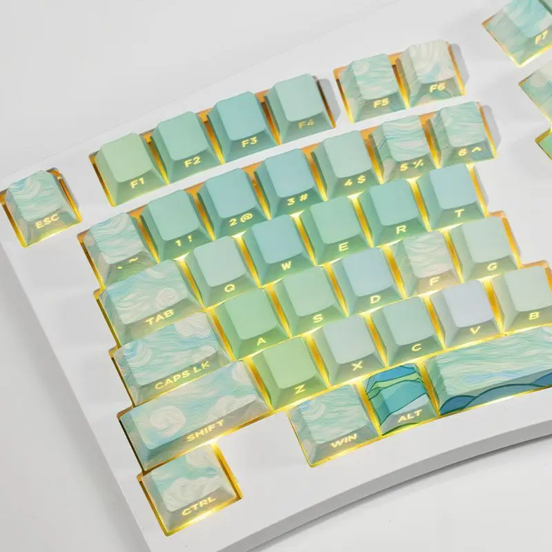 

Piifox Side-Engraved Keycaps Transparent Translucent 130-Key OEM Green Field Canopy Oil Painting Themed PBT Sublimation Keycaps