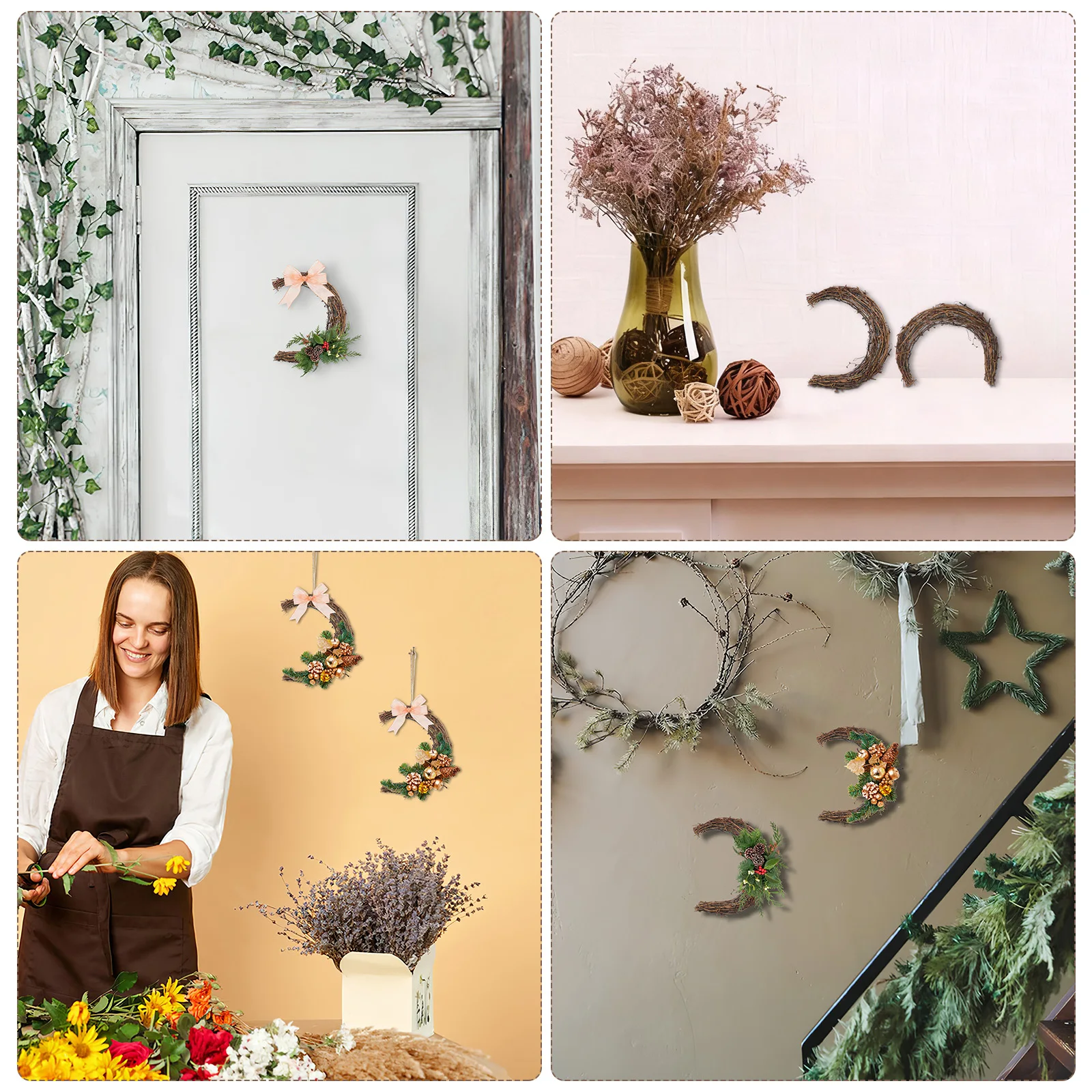 

2Pcs Wreath Making Rattan Rings DIY Flower Wreath Frame Natural Rattan Vine Branch Craft Ring for Home Wedding Party Decoration