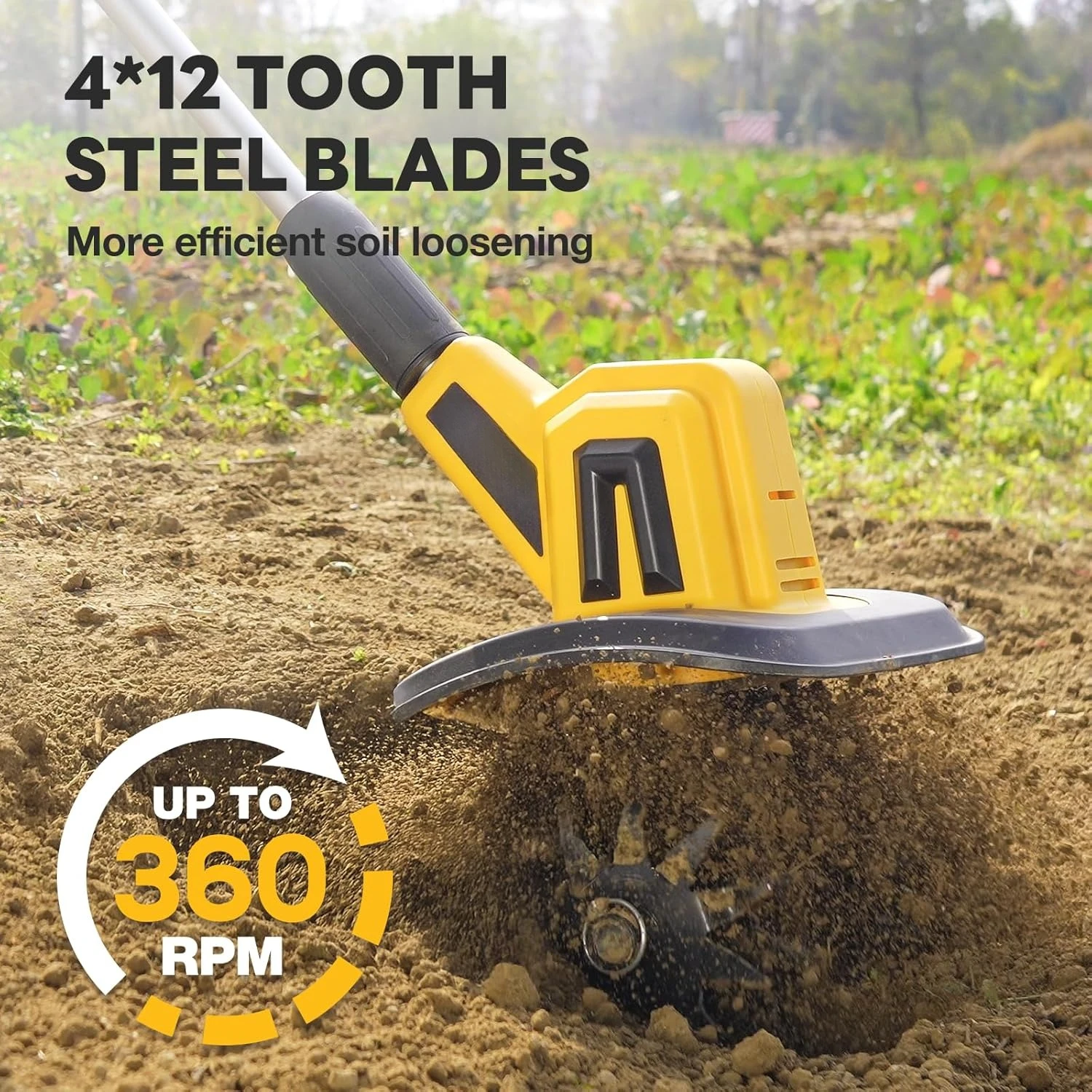 

20V Cordless Tiller Cultivator, 360RPM Electric Garden Tiller, with 2 * 2.0Ah Batteries & Charger, 9In Tilling Width·Hot Sale