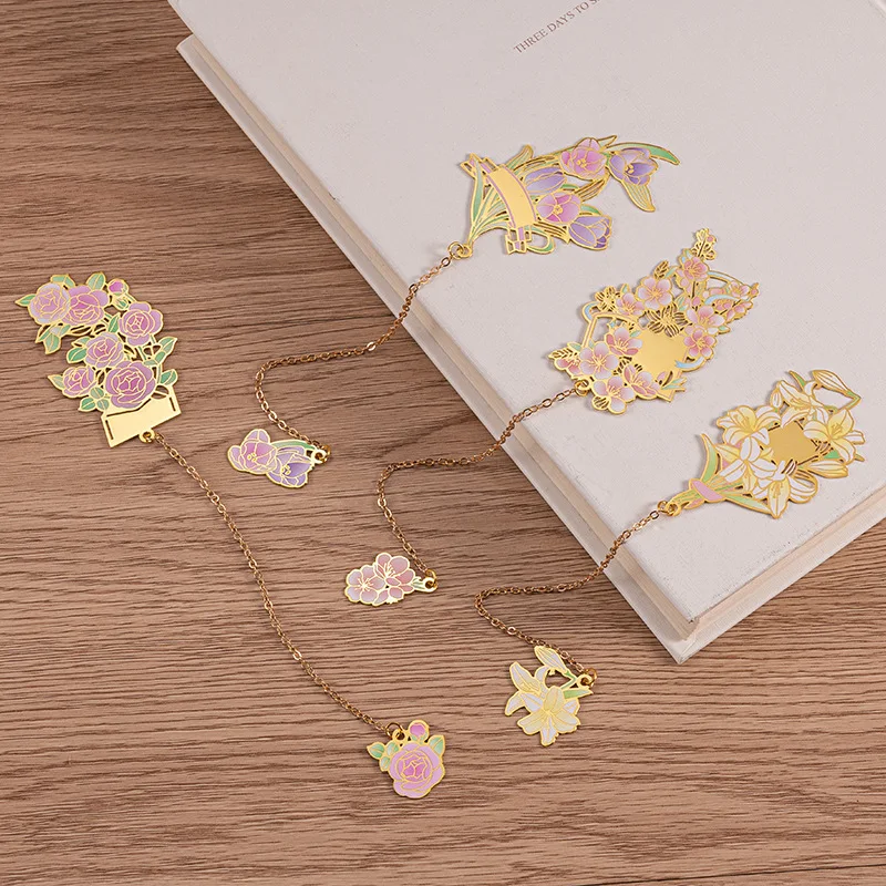 

New Chinese Flower Bookmark Metal Brass Hollow Tassel Book Clip Pagination Mark Student Gift Stationery School Office Supplies