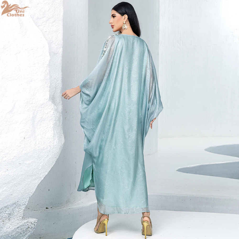 Ramadan Batwing Raso Abaya Damen Dubai Abaya musulmano di lusso per le donne Maxi abito caftano Islam Abbigliamento Caftano Marocain Femme