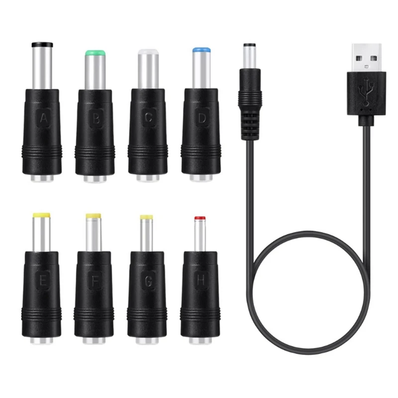 2X 8 In1 5V USB To DC 5.5X2.1Mm 3.5Mm 4.0Mm 4.8Mm 6.4Mm 5.5X2.5Mm 6.3Mm Plug Charging Cord For Fan Speaker Router Lamp