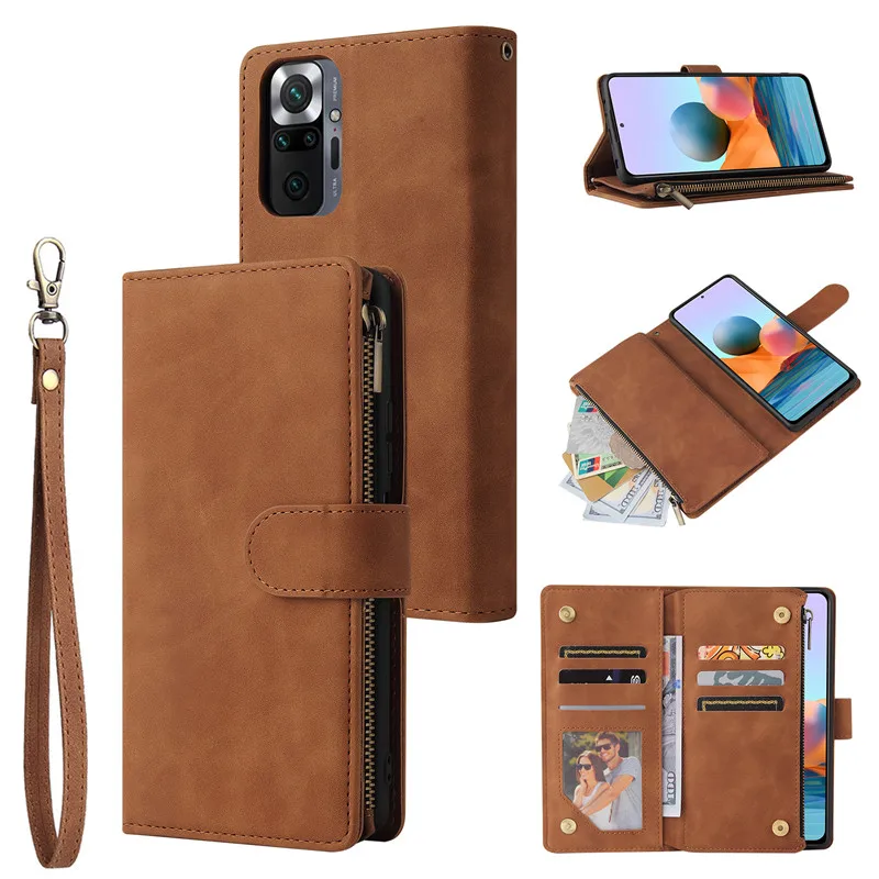 

Lanyard Leather Zipper Wallet Card Phone Case for XiaoMi RedMi Note 12 11 11T 10 10S 9 9S 8 8T 12C 9C 8A Purse Flip Stand Cover