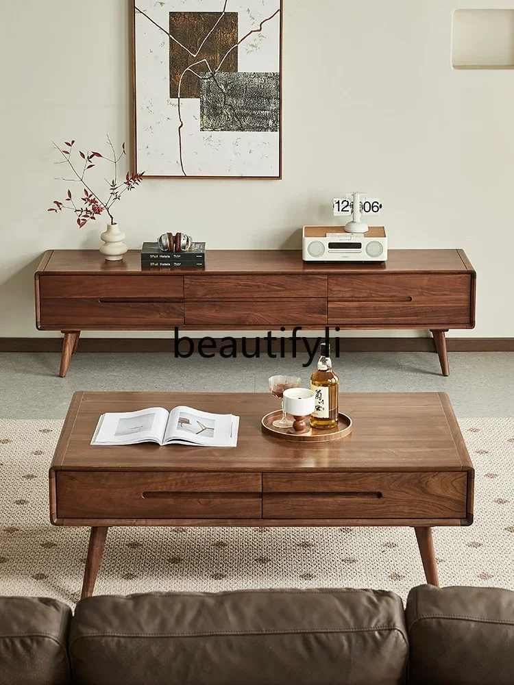 

Cy56 North American black walnut TV cabinet Nordic floor cabinet Living room storage solid wood TV cabinet