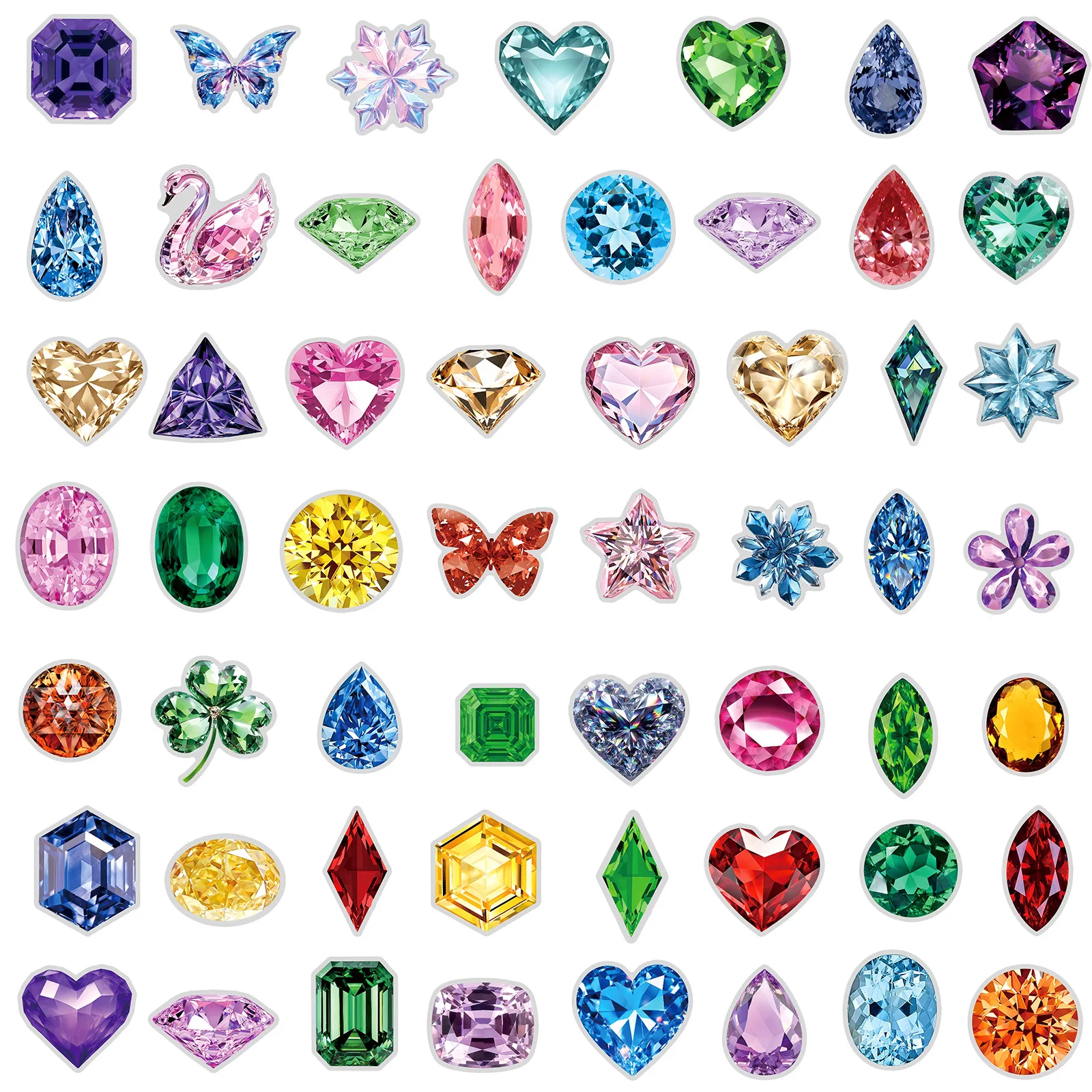 50Pcs Ins Style Waterproof Transparent Pet Diamond Gem Stickers Heart Decoration Hand Account Phone Case Stickers