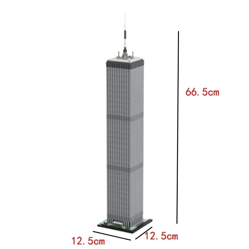 MOC-escena de arquitectura Global, centro comercial mundial, escala 1:800 (torre norte), miniatura de bloques de construcción, juego de mosaico, juguete DIY, regalo para niños