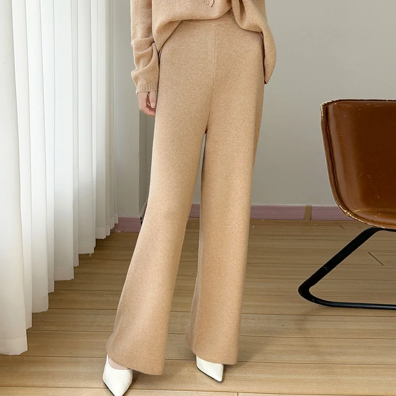 2026 Women's High Waist Wool Pants Loose fit Wool Knitted Wide Leg Floor Pants Fashionable Hot Selling