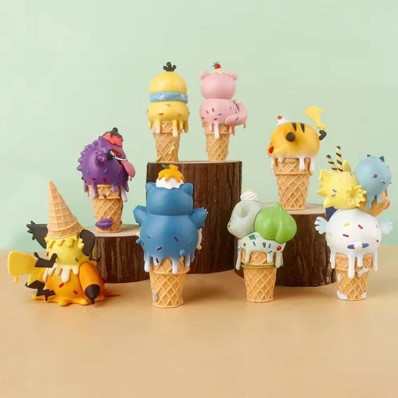 Anime Cartoon Pokémon Ice Cream Series Hand Figure Cone Cute Pikachu Doll Model Psyduck Desktop Ornament Children's Toy Gifts