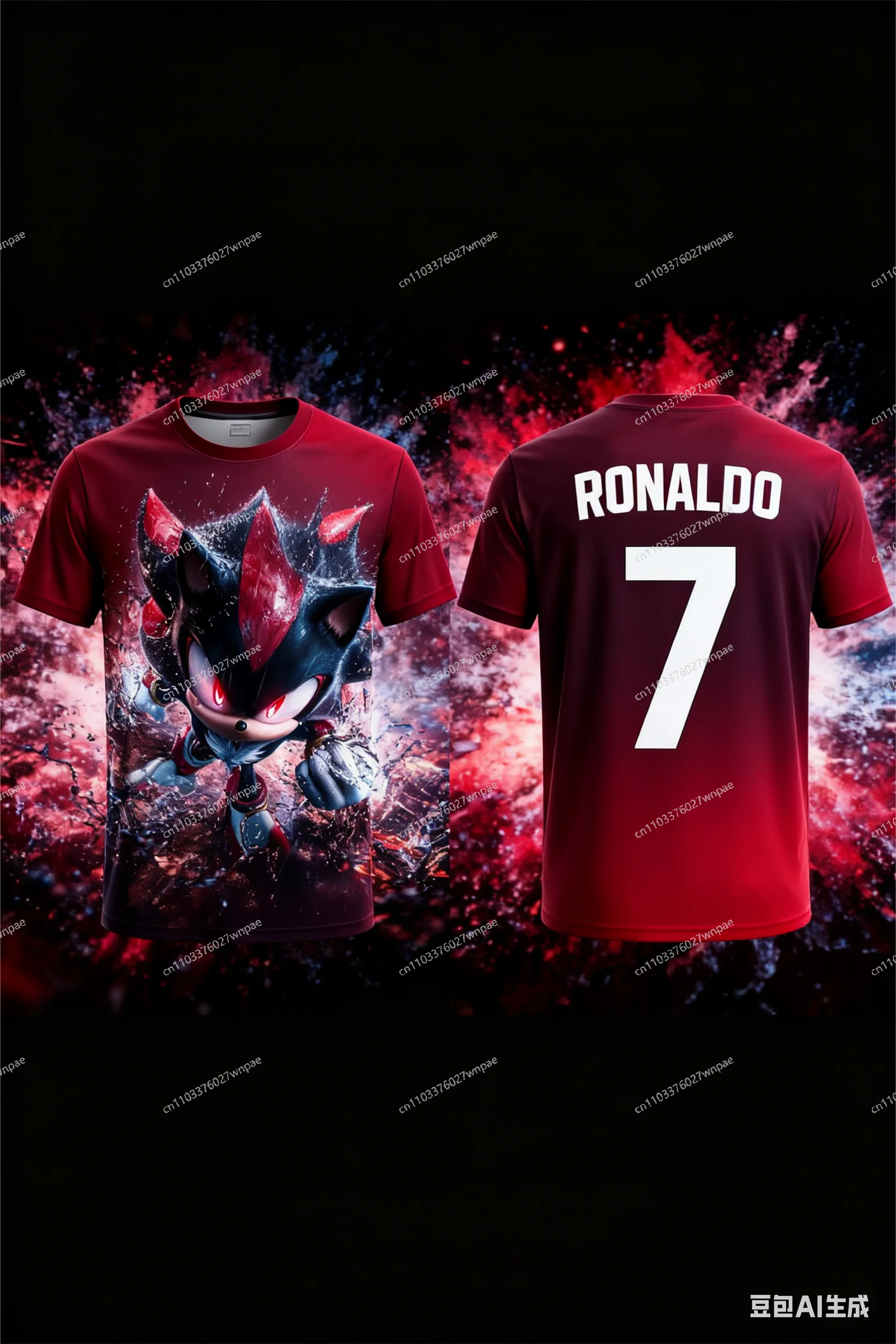 AI-Creative سونيك رونالدو # 7 تي شيرت جيرسي مطبوع ثلاثي الأبعاد: أنيق ومريح رياضي كاجوال كلاسيكي، هدية عالمية سريعة الأسطورية، للجنسين البالغين والأطفال