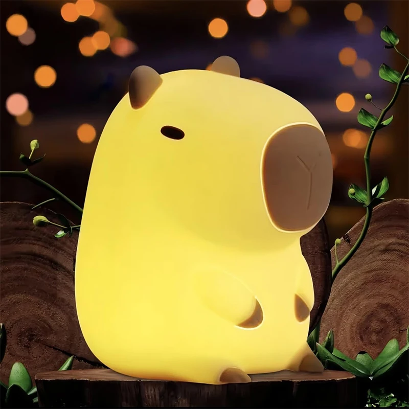 Cute Capybara Night Light Children's Silicone Nightlight Gift USB Rechargeable Animal Touch Bedside Sleep Lamp Decoration