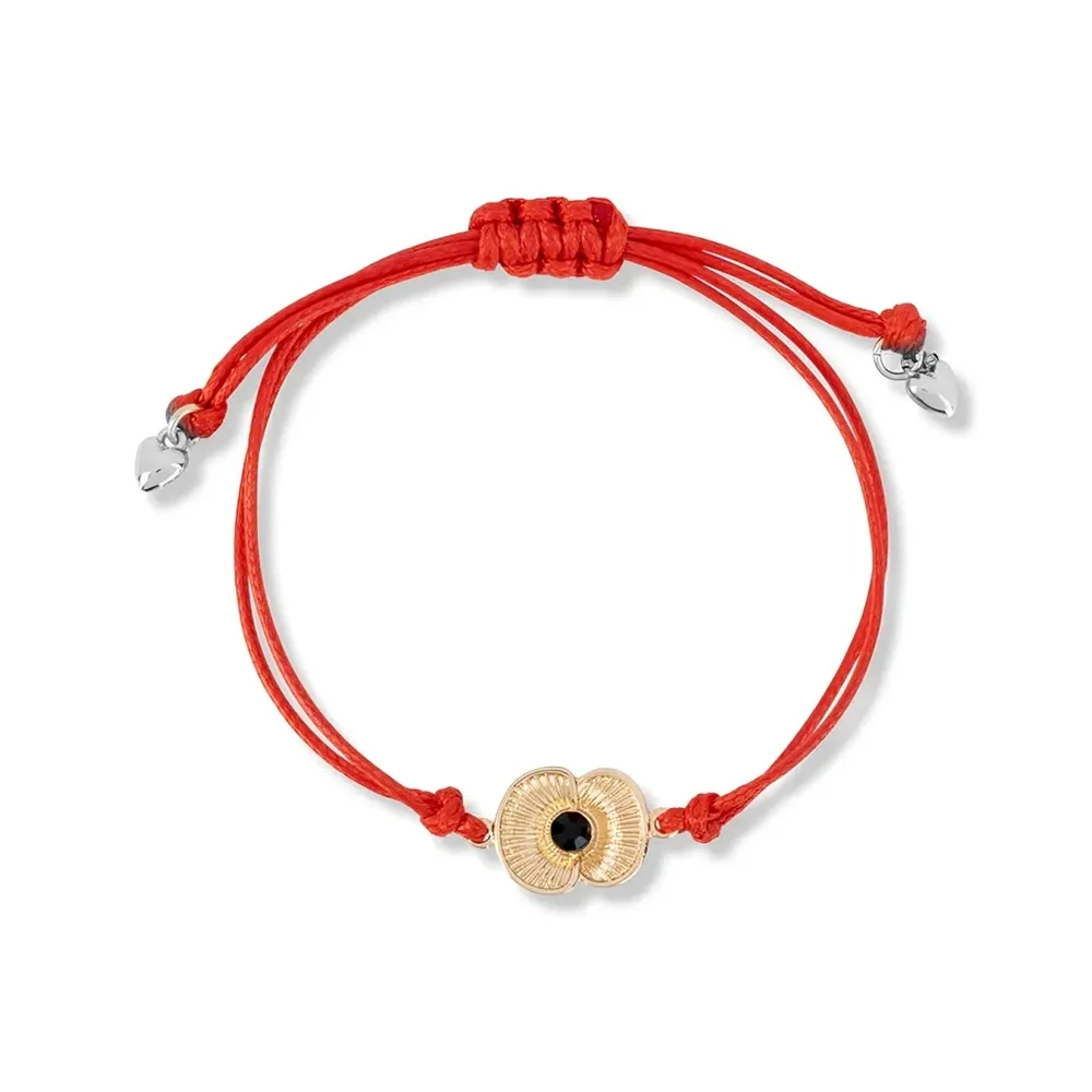 Red Rope Gold Poppy Bracelet UK Commemorative Bracelet