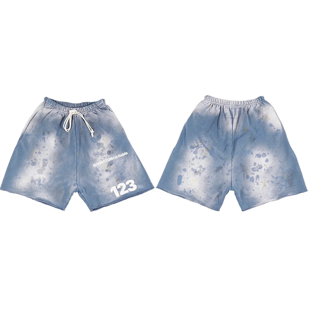 Fashion RRR123 letters washed 25SS old drawstring shorts high street casual sports loose rolled five pants men's summer