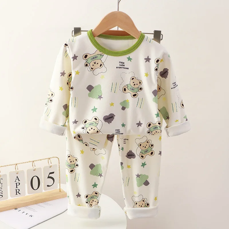 Kids Autumn Warm Pajamas Sets Baby Boys Girls Cute Cartoon Rabbit Long Sleeve T-Shirt Tops with Pants Pyjamas Casual Sleepwear