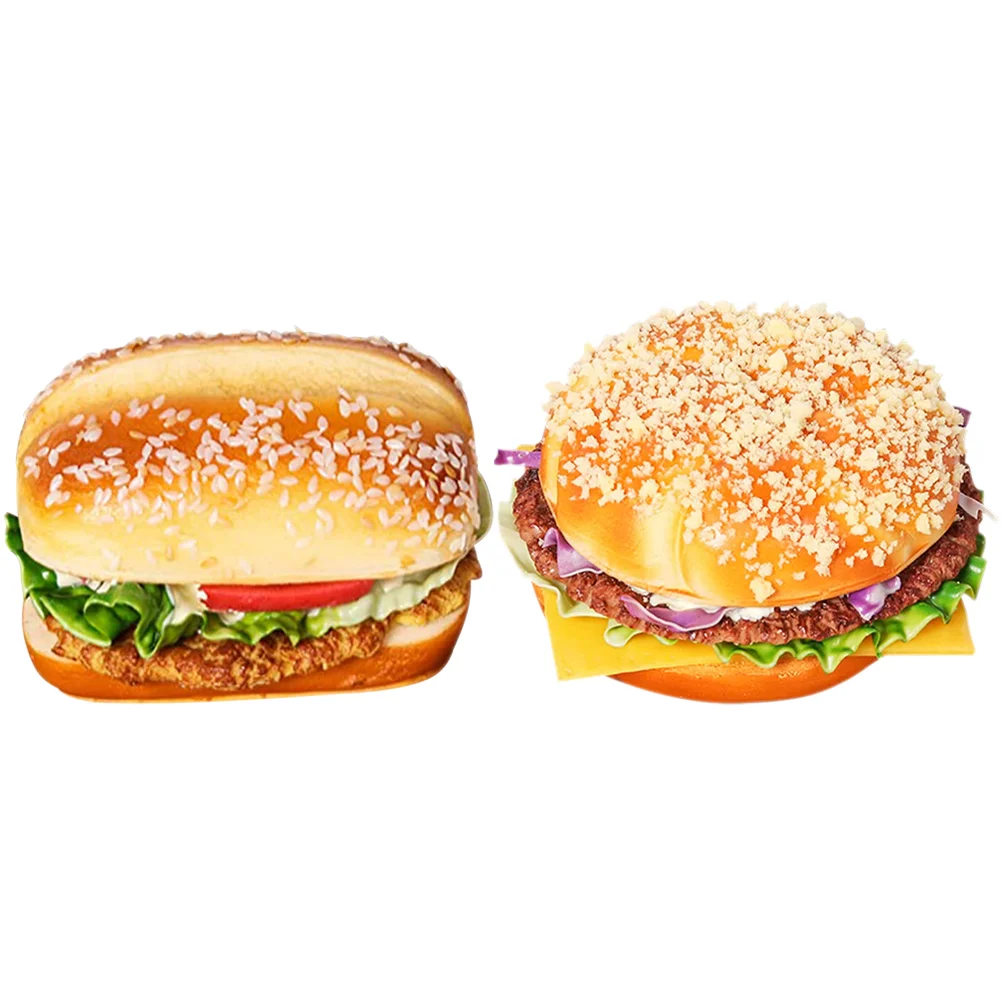 2pcs Simulation Fake Burger Model Lovely Artificial Burger Model for Display Artificial Bread Model Artificial Burgers