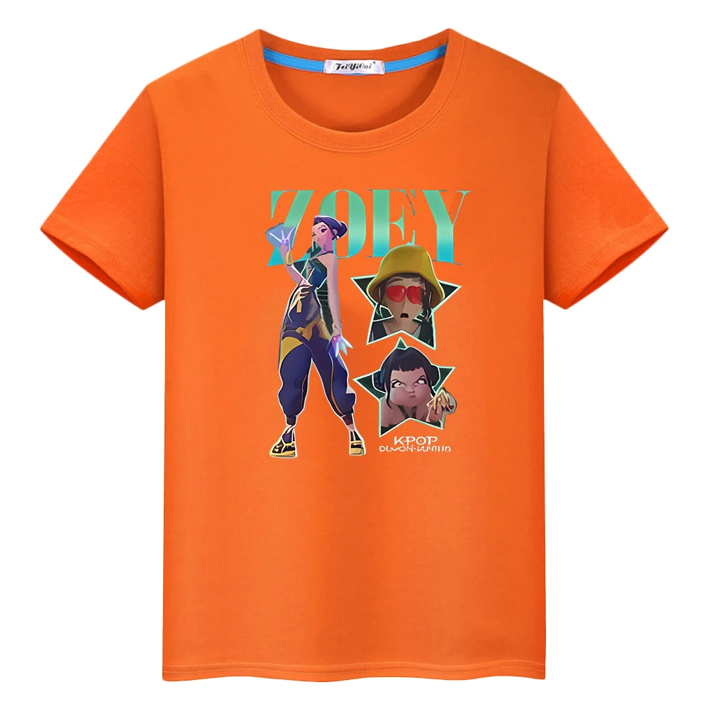 Kpop caçadores de demônios saja meninos imprimir bonito topos t camisa para crianças menino 10 anos kawaii camisetas 100% algodão anime curto y2k meninas roupas