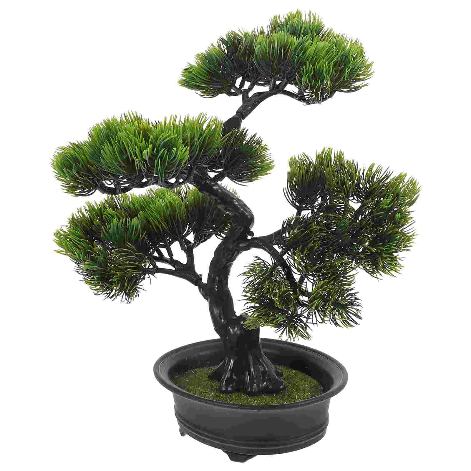 Artificial Potted Plant Fake Palm Tree Faux Pine Lid Real Bonsai Desk Decorations Outdoor