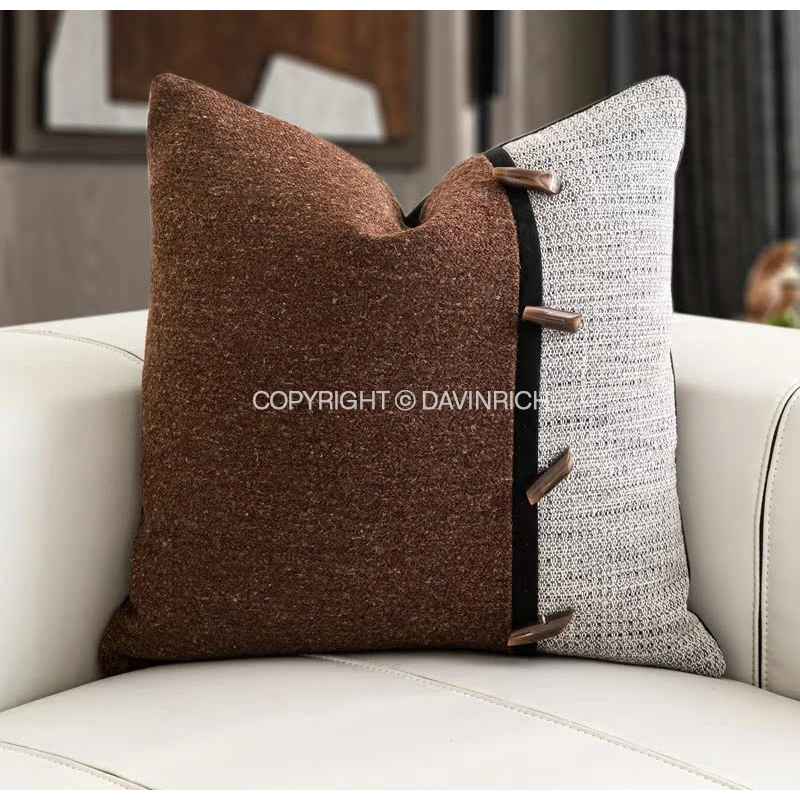 DAVINRICH Modern Rustic Personality Applique Throw Pillow Case Warm Homey Charm Accent Cushion Cover With Decorative Buttons