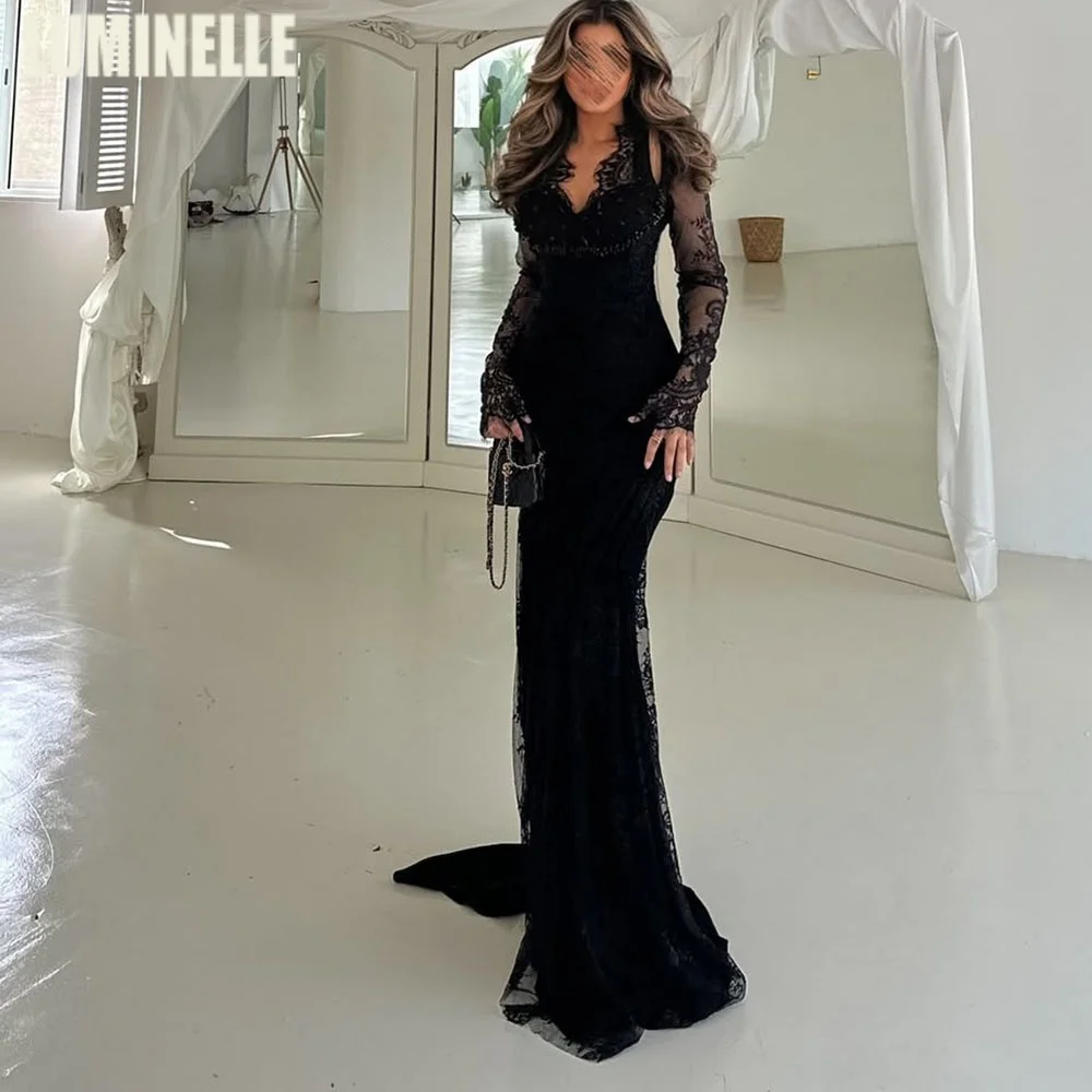 

Black Lace V-neck Prom Dresses Mermaid Sexy Evening Dresses with Crystal-embellished فساتين سهرات 2026 Customized