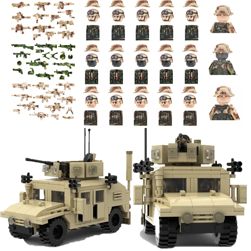 WW2 Military US Hummered Vehicle HMMWV M1114 on-board MOC Soldiers Building Module Figures  Cars Army Special Forces Parts Toys