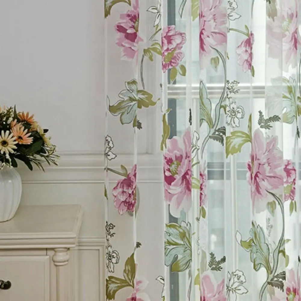 Elegant Sheer Tulle Window Curtains Polyester Hotel Supplies Home Decoration Curtain Floral Peony Voile Curtain Living Room