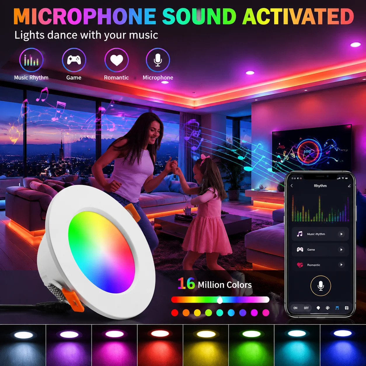 Smart RGB LED Downlight WiFi Recessed Ceiling Light 16M Colors Dimmable Color Changing Lamp Tuya APP Control Alexa Google Home