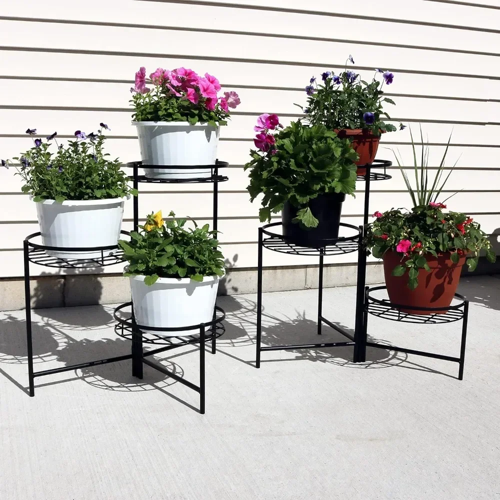 22 inch three-layer metal flowerpot plant rack, indoor/outdoor flowerpot plant rack - set of 2- black