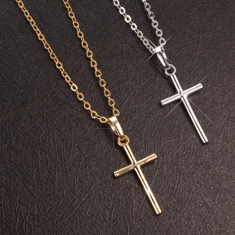 Nuevos collares con colgante de cruz de Jesús cristiano de cristal para mujer, Collar de cadena de clavícula de Color dorado y plateado a la moda, regalo de joyería