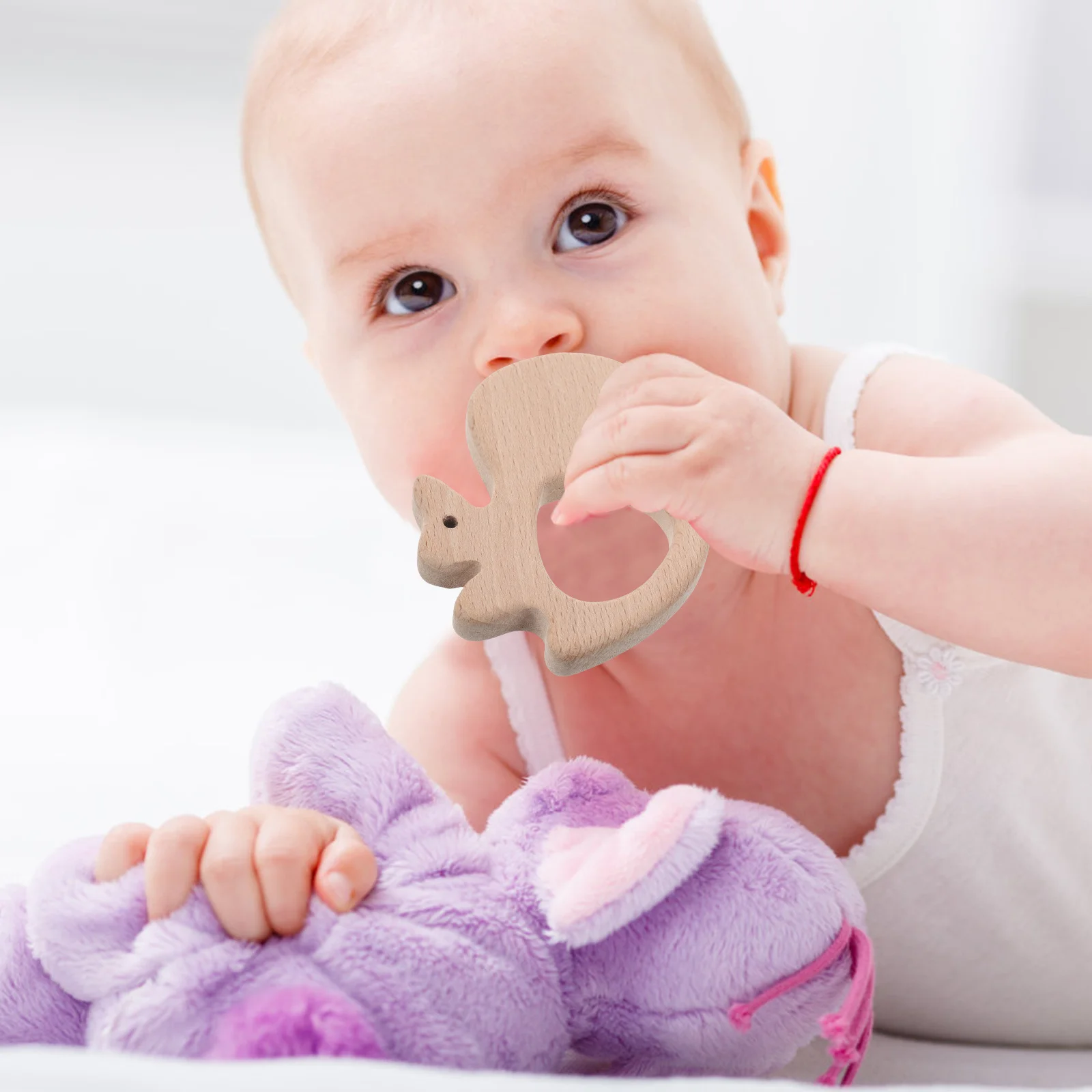 Mordedor de Madera de Haya Hecho a Mano con Diseño de Animales, Ayuda para la Dentición de Bebés, Herramienta Calmante Portátil para Bebés, Madera Natural