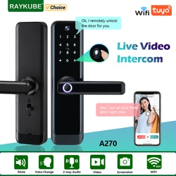 NEW RAYKUBE A270 Tuya Wifi Two-way Audio Video Intercom Fingerprint Camera Smart Door lock With APP Remote Unlock Video Record