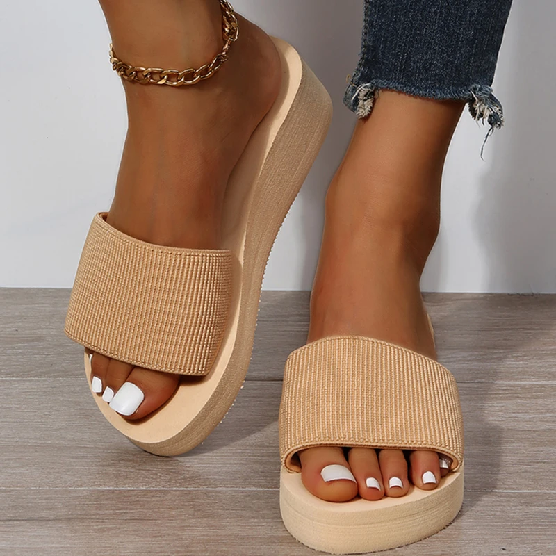 JMPRS Knitted Wedges Slippers for Women 2024 Summer Chunky Platform Wedge Heels Sandals Woman Light Thick Sole Beach Shoes Mujer