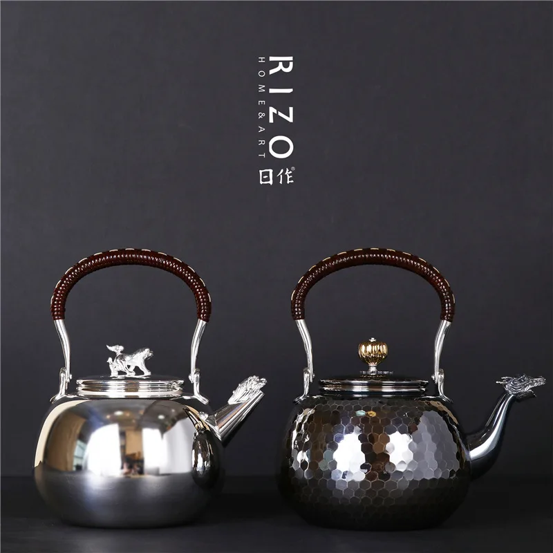 Japanese Silverware Silver Shop Foreign Silver Kettle Soup Boiling Dragon Mouth Tortoise Shell Grain Golden Chrysanthemum Button