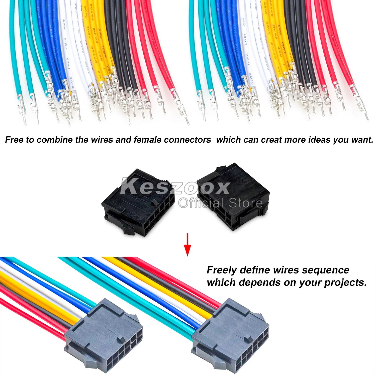 Imagem -04 - Keszoox-conectores Macho e Fêmea Habitação com 22awg Cabo Pré-crimped Molex Connector Kit 3.0 mm Linhas 26p