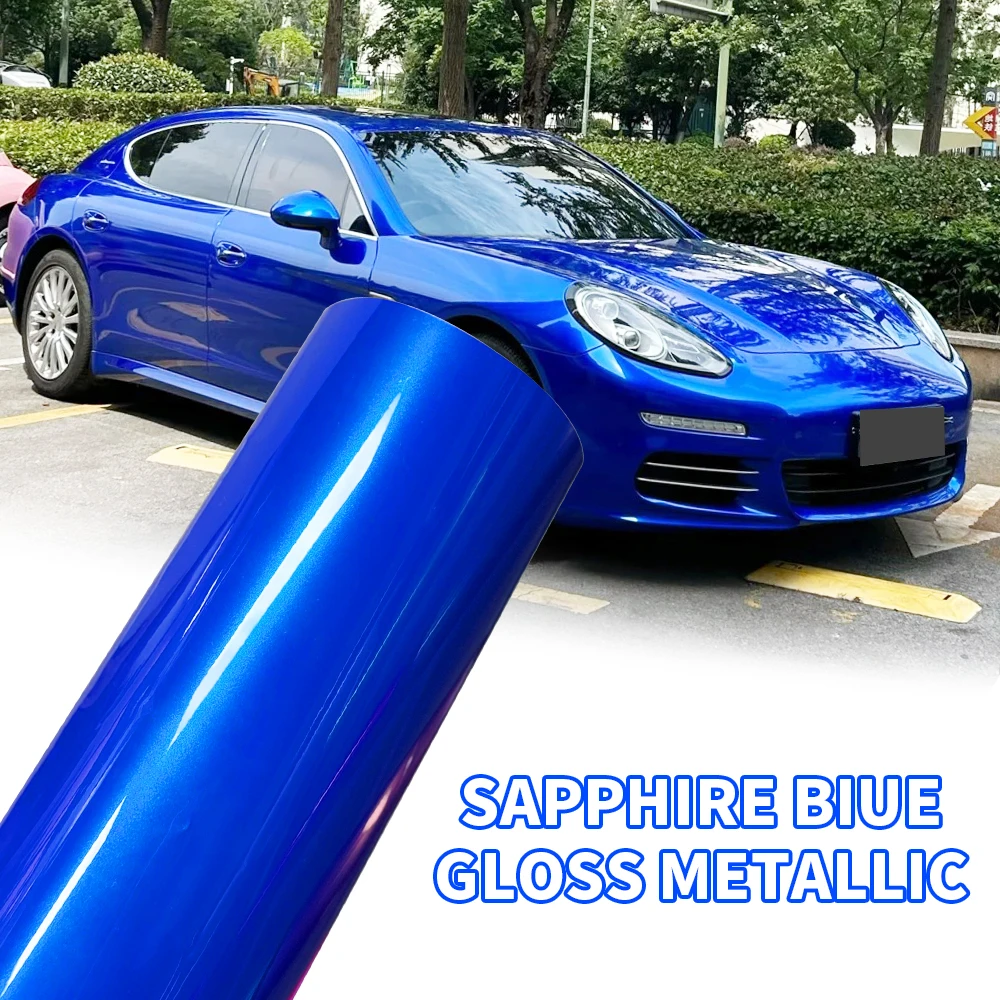 Premium Metallic Sapphire Blue Wrap PET DIY Vinyl Film Car Whole Body Decal Sticker Protective Cover Auto Tuning Accessories