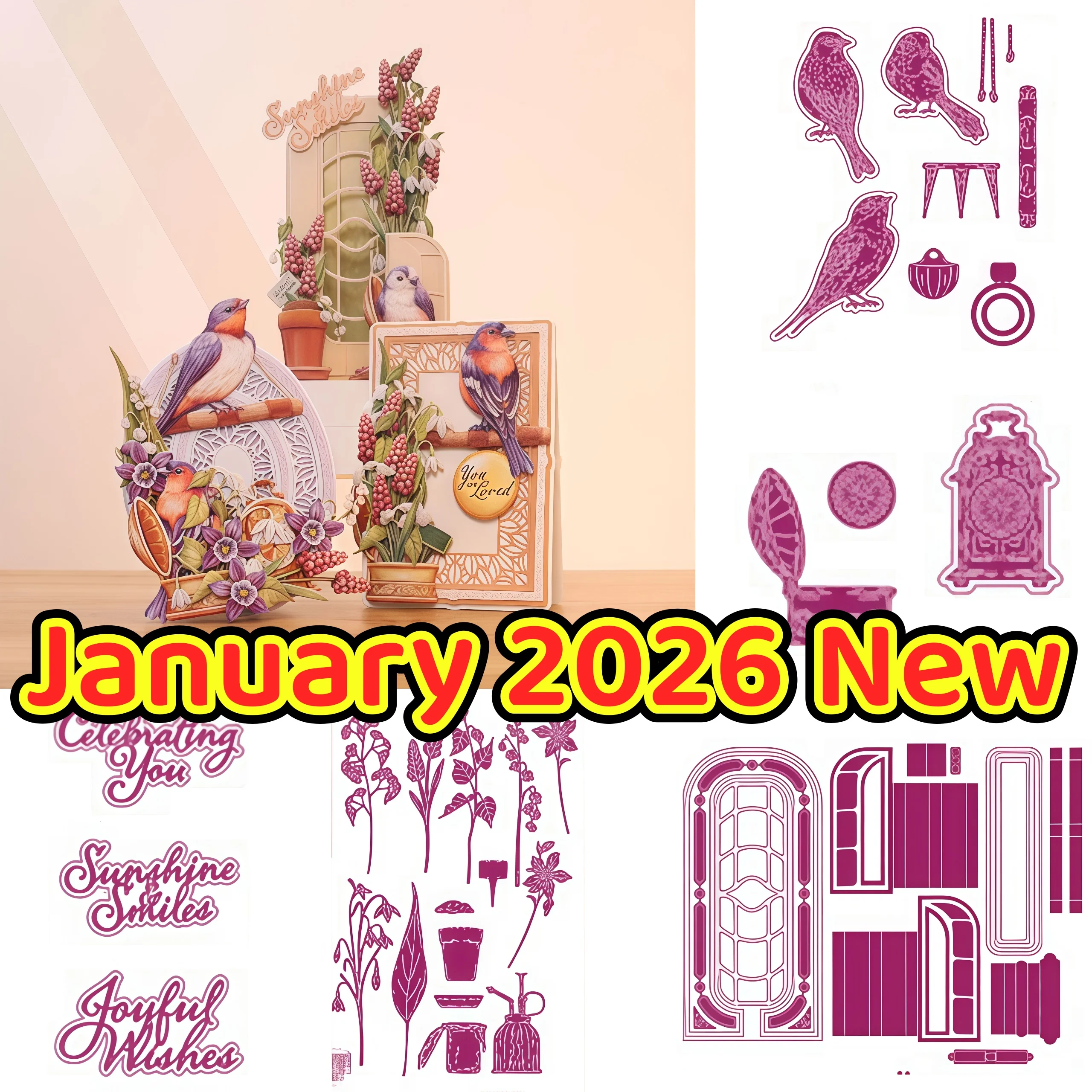

January 2026 New Fresh Clippings Sunny Fine Trinkets Sunroom Box Stepper Metal Cutting Dies for DIY Making Card Scrapbook Paper