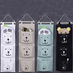3 Pockets Cotton Wall Mounted Storage Bag Home Room Closet Door Sundries Clothes Hanging Bag Holder Cosmetic Toys Organizer